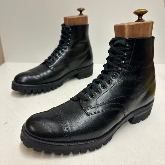 X FULLY RESOLED Stacy Adams Madison Cap Toe Service Boot Vibram Lug Sole 7 D main image 9
